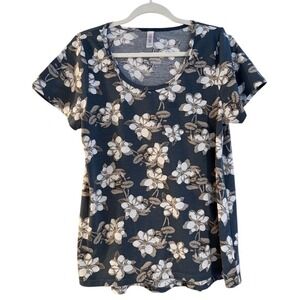 LuLaRoe Floral Print Short Sleeve‎ Scoop Neck Top Women's Size L